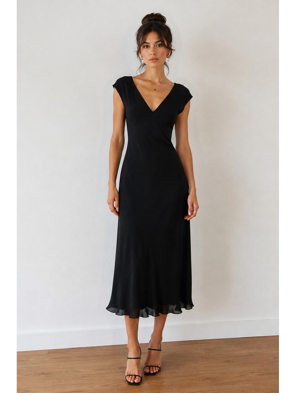 Jones New York Signature 100% Silk Black Midi Dress — Women’s Size 8